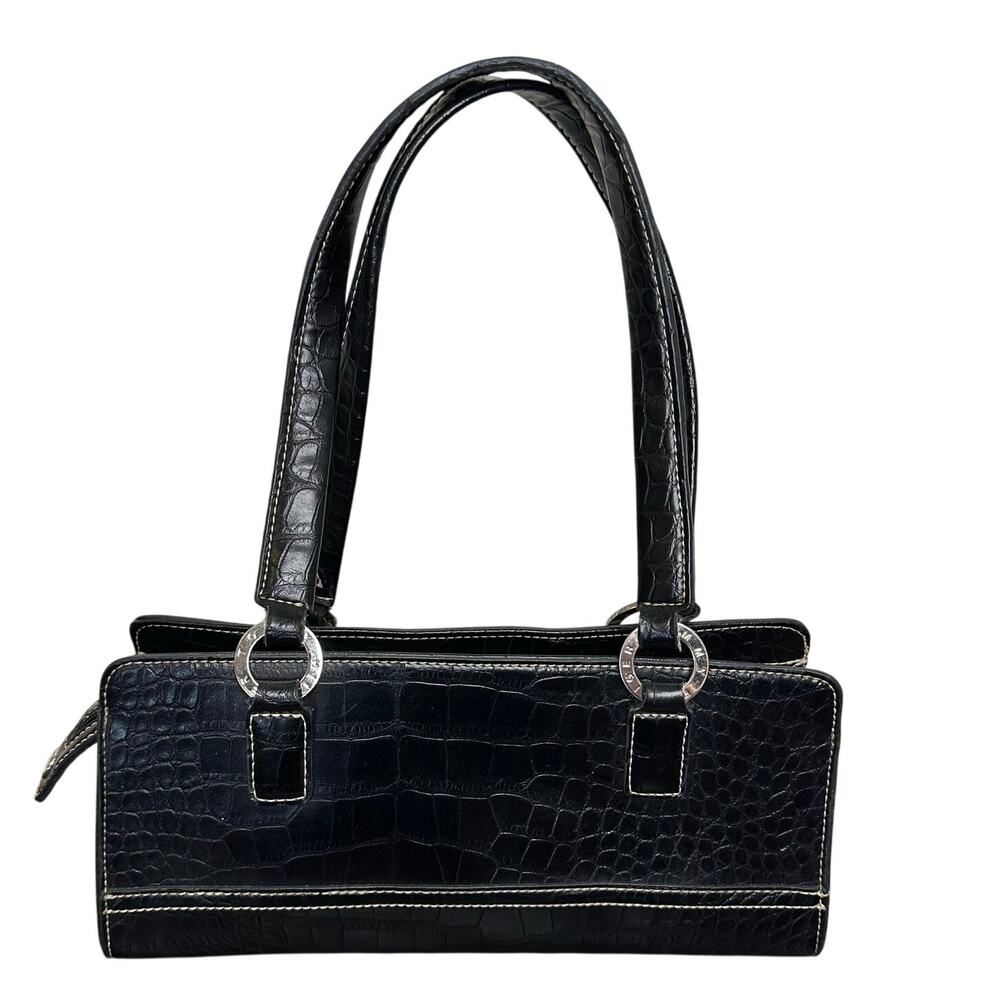 Tommy Hilfiger Y2K Black Baguette Croc Embossed Small Shoulder Purse